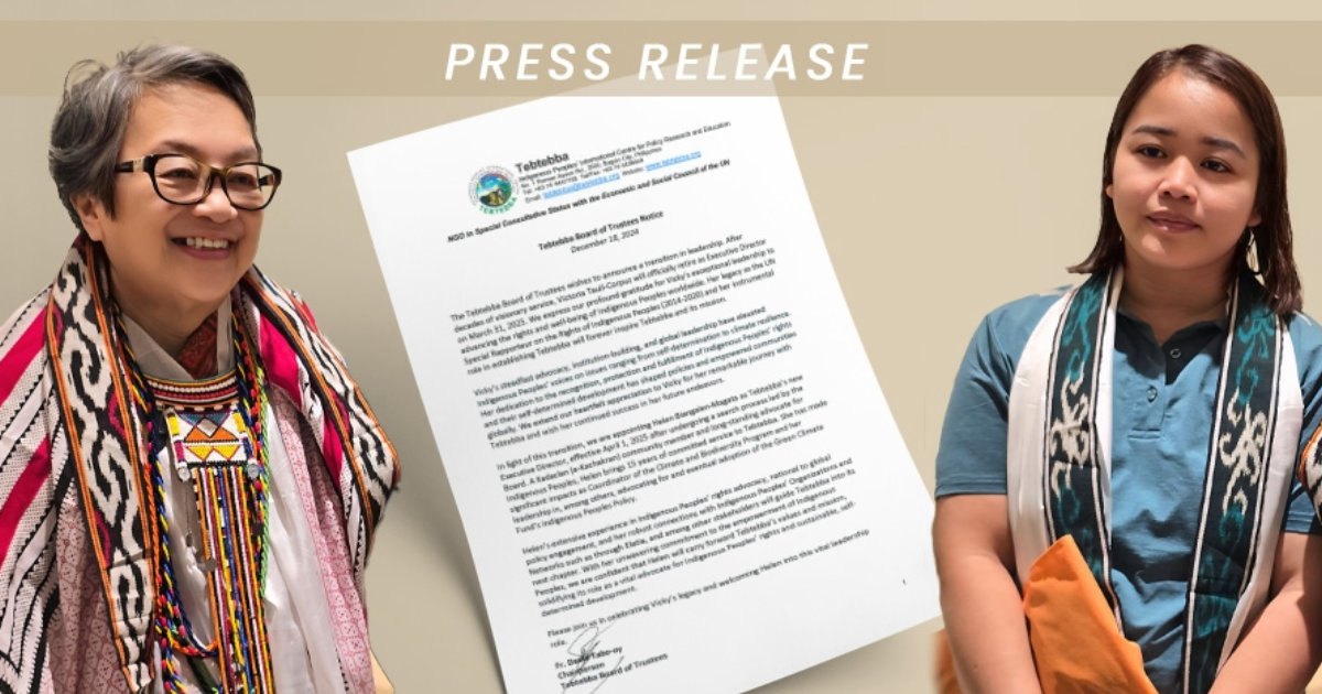 Tebtebba Press Release: Transition in Leadership