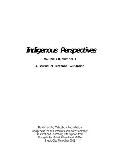 Indigenous Perspectives (Vol. 7, No. 1, 2005): Making the MDGs Relevant for Indigenous Peoples