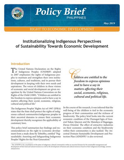 UNICEF Policy Brief Philippines - Right to Economic Development