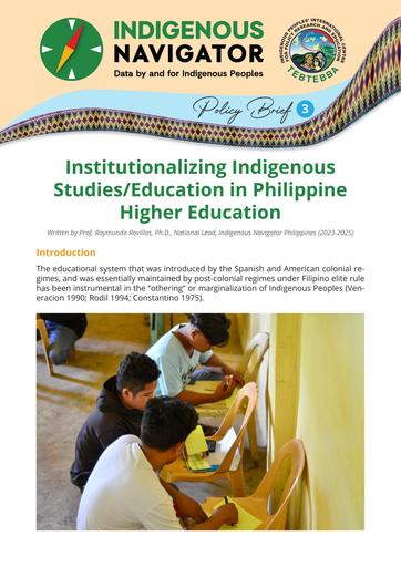 IN Policy Brief 3 - Institutionalizing Indigenous Studies/Education in Philippine Higher Education
