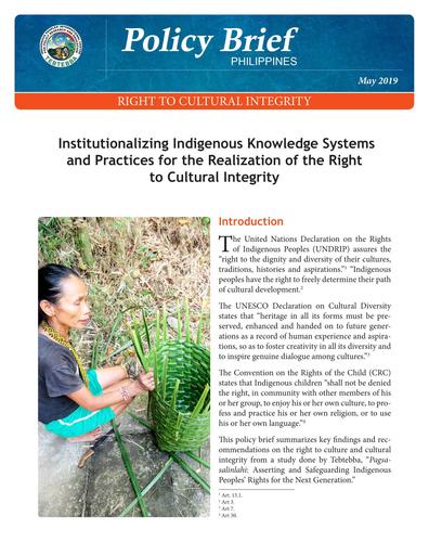 UNICEF Policy Brief Philippines - Right to Cultural Integrity